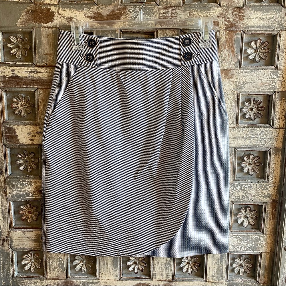 Tibi Blue and White Seersucker Skirt